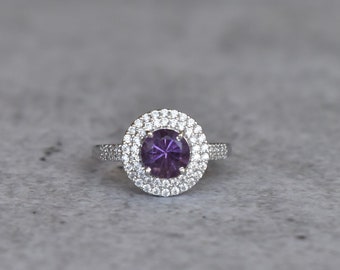 Amethyst Engagement round cut 925 sterling silver Wedding Ring Bridal Anniversary Women Gift Promise , purple amethyst ring , halo ring