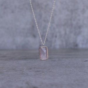 Rose quartz necklace* Pink quartz pendant handmade necklace* Sterling silver* Rose quartz rose cut necklace for beginning* Gift for mom