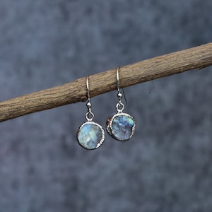 Genuine Raw moonstone Earrings* Raw gemstone earrings for her* Sterling silver earrings* Healing crystal Dangle* Handmade small Earrings