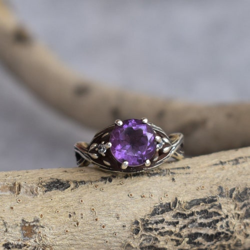 Twig Silver Ring Natural Amethyst Ring Twig Engagement - Etsy