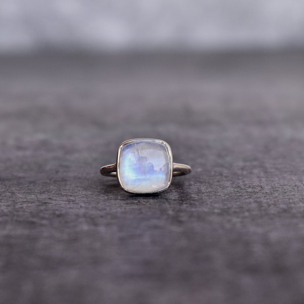 Natural Rainbow Moonstone ring* Moonstone handmade ring* Healing crystal ring for her* Sterling silver cushion ring* Bridesmaid jewelry