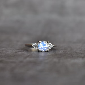 Natural moonstone ring , Vintage Inspired rainbow moonstone dainty round cut gemstone ring , Handmade birthday gift for loved ones