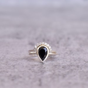 Genuine Onyx ring set * Sterling silver onyx ring with eternity band* Black stone ring for women* Black onyx Statement ring* Unique Gifts