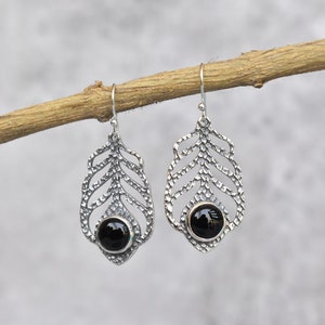 Black Onyx Earrings Onyx hoop earrings for women Sterling silver gemstone earrings Black Onyx oxidized dangle earrings Bridesmaid gift image 1