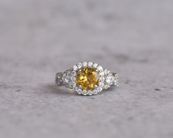 Vintage Natural halo Citrine  Sterling Silver ring, alternative engagement ring, wedding ring, anniversary, birthstone ring, citrine jewelry