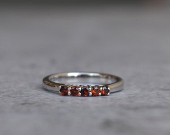 Garnet Thin Stacking Ring 2.5mm - Solid sterling silver half Eternity Band for stacking or wear alone - Simple Wedding Band , Gift for her