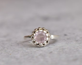 Rose quartz lotus ring* Pink quartz unique ring for beginning* Sterling silver stylish ring* Handmade ring* Bridesmaid git* Gift for her