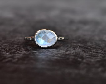 Faceted Moonstone Ring, Bohemian hammered minimalist ring, Celestial handmade crystal storage jewelry , bridesmaid gifts , everyday jewelry