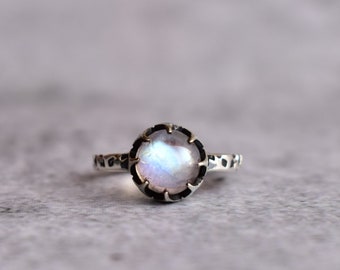 Rainbow Moonstone oxidized ring* Handmade ring* Nature inspired Sterling silver ring* Statement ring* A new beginning ring * Gift for her