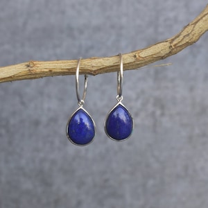 Genuine Lapis lazuli earrings* Lapis hoop earrings* Sterling silver hoop earrings for women* Handmade earrings for her* Unique gifts