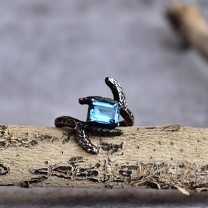 london topaz branch engagement ring, London blue topaz engagement ring, silver twig ring, Tree bark  ring, Womens nature handmade ring