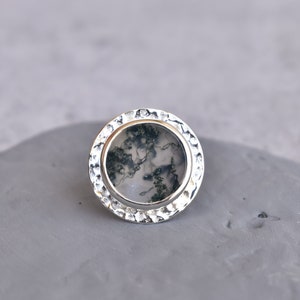 Moss agate Vintage inspired ring, Sterling silver moss agate ring for women, huge bohemian fashion ring, Bridesmaid gift, gift for her