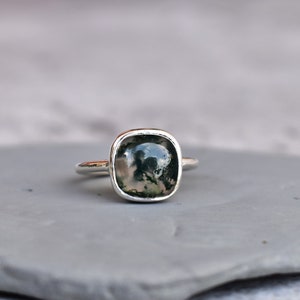 Genuine Moss agate ring* Agate handmade  Ring* Square moss agate ring* Healing gemstone ring* Sterling silver ring* Bridesmaid gift