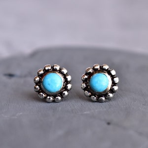 Genuine turquoise studs, Silver Turquoise small earrings, Handmade bohemian inspired studs , Everyday jewelry, Bridesmaid Gift for her