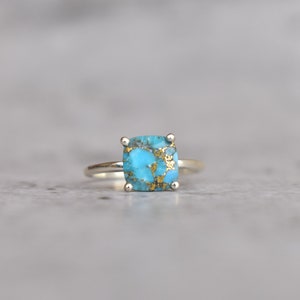 Genuine copper turquoise ring* Sterling silver ring for new beginning* Handmade ring* Cushion cut gemstone ring* Organic ring* Gift for her