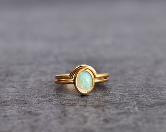 Natural Opal ring set* Multi flashy opal ring or her* 14K Gold handmade ring* ring with eternity band* minimalist ring* Unique gift idea