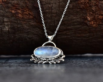 Natural Rainbow moonstone necklace, Silver Moonstone necklace, Crystal necklace for new beginning, Boho necklace, Bridesmaid necklace