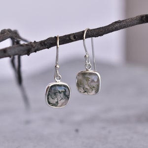 Genuine Moss agate dangle earrings* Healing crystal dangle* Agate jewelry* Handmade Sterling silver earrings* bridesmaid earrings