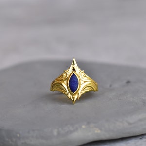 Genuine Lapis Lazuli ring* Lapis lazuli unique design ring for women* Blue lapis 14K Gold vermeil ring* stackable ring * Bridesmaid jewelry