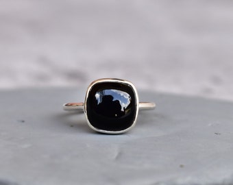 Genuine Black Onyx Ring , Sterling Silver Ring, Black Diamond Ring, Statement Promise Ring,  Black Gemstone ring, Anniversary Gift For Her