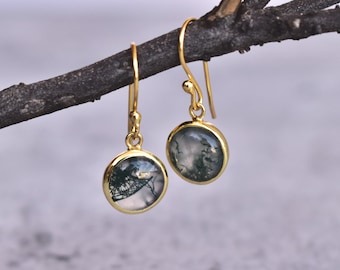 Genuine Moss agate dangle earrings* Healing crystal dangle* Agate jewelry* Handmade Sterling silver earrings* bridesmaid earrings