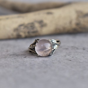 Rose Quartz  leaf Ring, Rose Quartz engagement ring, Vintage Style quartz ring, January Birthstone , Rose gold ring for mother&#39;s day gift