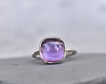 Natural Amethyst Ring, Sterling Silver Ring, Square amethyst ring, handmade ring , purple quartz jewelry, bridesmaid ring gift for her