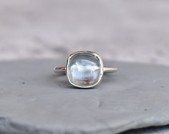 Natural Aquamarine ring* handmade Bohemian Ring* Cushion Aquamarine ring* Healing gemstone ring* Sterling silver ring* Bridesmaid gift