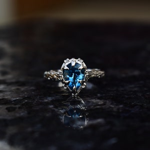 London Blue Topaz Engagement Ring, Tear drop Cut Natural London Blue Topaz Ring, Blue Topaz Promise Ring, Ring For Women , Unique twig ring