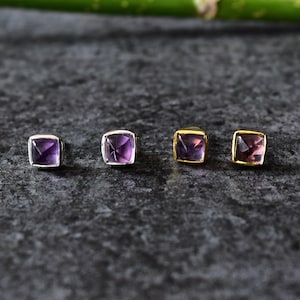 Amethyst Earrings, Amethyst Minimalist Stud Earrings, sugar loaf shape, Gold Filled, Sterling Silver, mother&#39;s day gift, daily wear studs