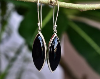 Huge Black Onyx dangle earrings , Onyx jewelry, long crystal dangle , wedding gifts , Handmade jewelry , bridesmaid earrings , Gift for her