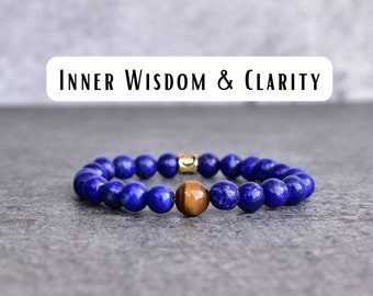 Natural lapis lazuli and tiger's eye bead bracelet* lapis beaded jewelry for man* Stretchable handmade bracelets for him* Friendship gifts