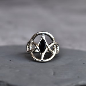 Genuine Black Onyx Ring ,  Sterling Silver Ring, Black Diamond Ring, Celtic Trinity knot  Ring, Anniversary Gift For Her , handmade jewelry