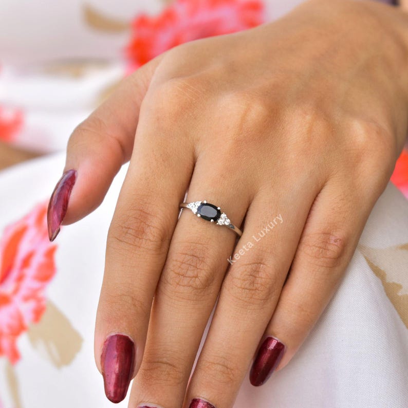 Genuine Black onyx Minimalist ring* Black diamond dainty ring* Sterling silver ring* Handmade solitaire ring* Bridesmaid gift* Gift for her image 3