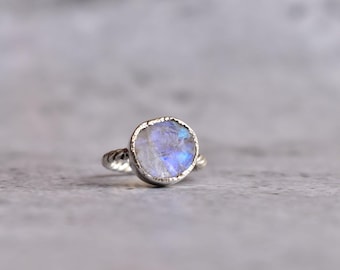 Raw moonstone ring* Healing crystal ring* Sterling silver bohemian handmade ring* Raw gemstone ring* Bridesmaid gift* Gift for her