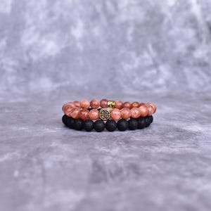Natural Sunstone And Lava Beaded Bracelets* Gemstone Bracelets for men* Lava Beaded jewelry* Healing gemstone bracelets* Unique Gifts