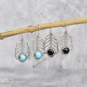 Black Onyx Earrings Onyx hoop earrings for women Sterling silver gemstone earrings Black Onyx oxidized dangle earrings Bridesmaid gift image 4