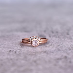 Genuine Rose Quartz ring set with eternity band* Pink quartz ring for women* stacking ring* 14K rose gold handmade ring* Bridesmaid gifts