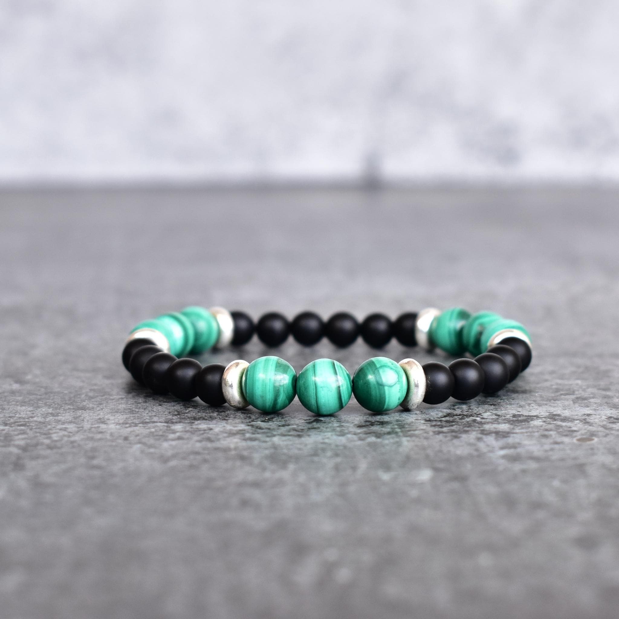 BRACELET Perles Naturelles : Malachite Du Congo, Azurite Chrysocolle, Onyx Noir, Bois - Neuf Avec étiquettes