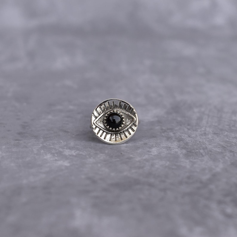 Genuine Black onyx ring* Onyx evil eye ring for women* Protection ring* Silver oxidized Onyx ring* Healing gemstone ring* Unique ring Gifts image 1