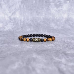 Genuine Tiger's Eye & Lava Bead Bracelet* Evil eye bracelets for Men* diffuser stretchable bracelet for him* Fashion friendship bracelet