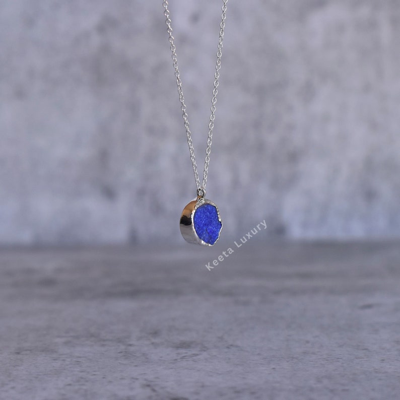 Natural Raw Lapis Lazuli necklace Raw stone pendant necklace Sterling silver handmade necklace Healing gemstone pendant Bridesmaid gift image 3