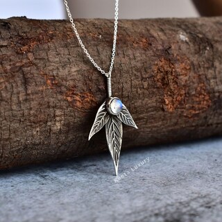 Collana Con Pietra Di Luna A Goccia POPLYKE - Argento Sterling 925 - 14x20mm, Catena 46cm - Gioiello Donne