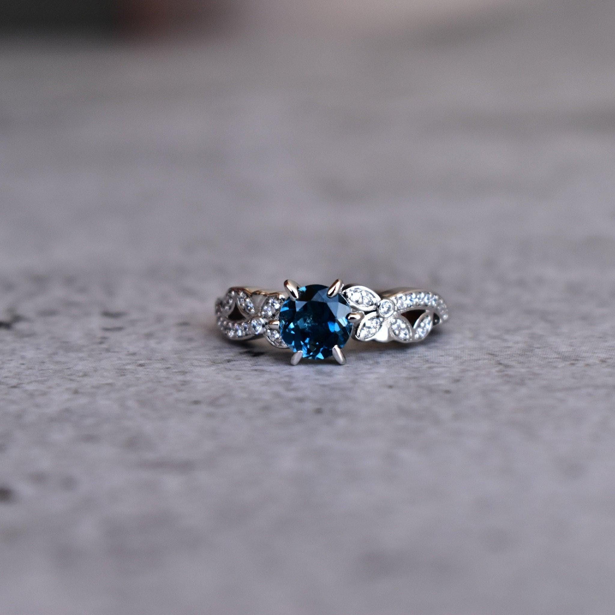 Natural London Blue Topaz Round Cut Ring , Topaz Engagement Ring ...