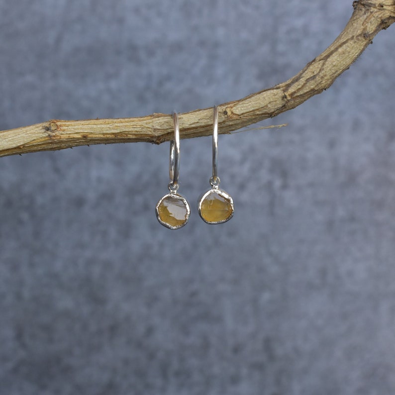 Natural citrine earrings Raw citrine hoop for new beginning Healing crystal earrings Sterling silver raw gemstones earrings image 1