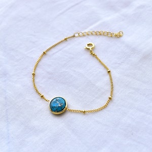Genuine copper turquoise bracelet Turquoise handmade chain bracelet for women Gemstone bracelet gifts Silver chain bracelet Gift for her image 1