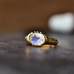 Oval cut moonstone promise ring, Moonstone wedding ring, unique nature inspired ring , Rainbow Moonstone engagement or anniversary gift ring