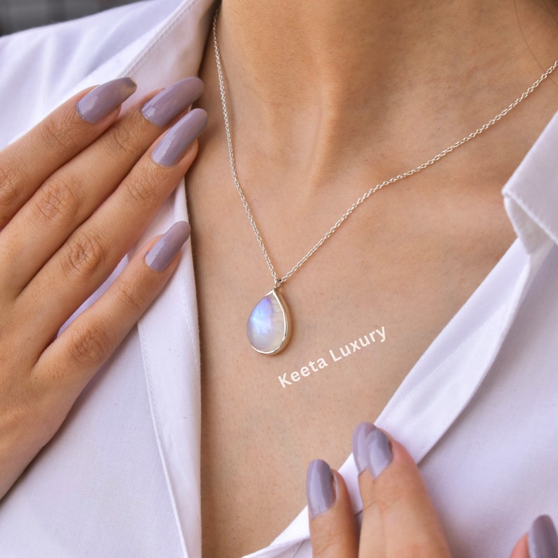 Moonstone necklace, moonstone teardrop Necklace , Genuine moonstone Boho necklace , crystal necklace for mother's day , gift for her image 4