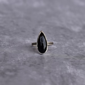 Genuine Black onyx pear ring Silver oxidized onyx ring Black drop ring Unique Handmade ring for women Birthday gifts Bridesmaid gift image 1