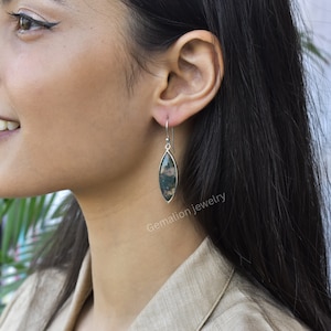 Genuine Moss agate dangle earrings* long crystal dangle* Agate jewelry* Handmade Sterling silver earrings* bridesmaid earrings* Gift for her